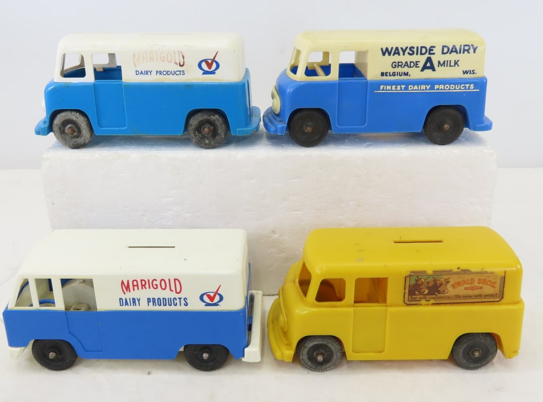 4 Vintage Plastic Dairy Deliver Van Banks (1 of 18)