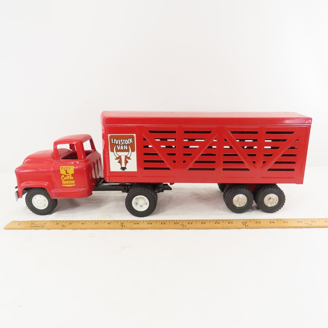 Structo & 2 Buddy L Trucks & ERTL Cattle Trailer - 3
