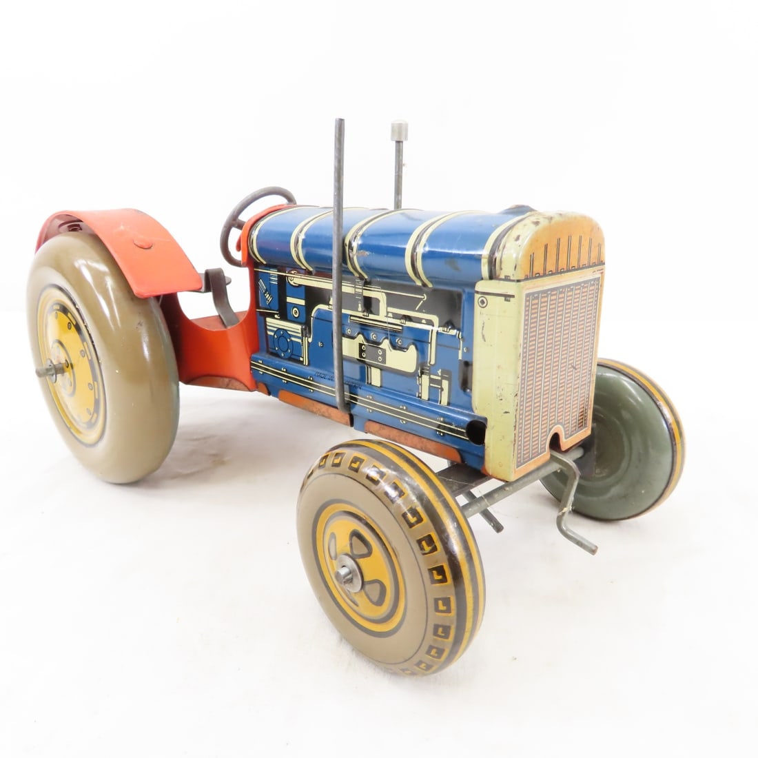 Tin Litho Clockwork Tractor Made in Great Britain - 7