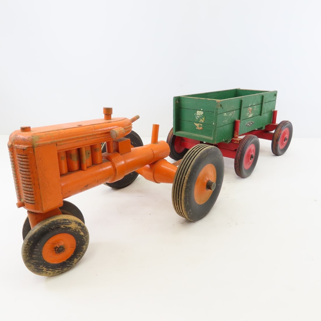 2 Scratch Built Wood Tractors & 2 Trailers - 2