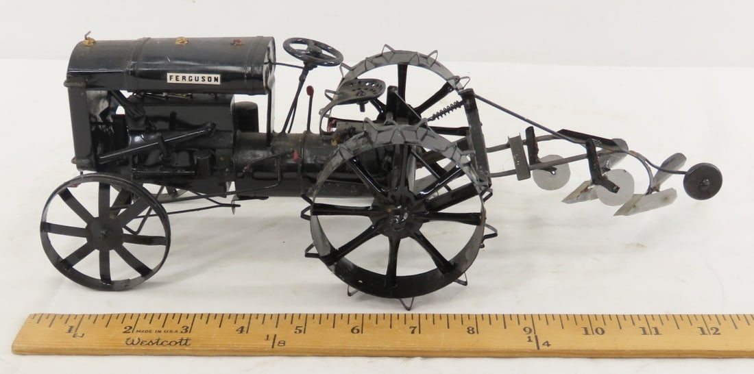 Custom Tinplate Ferguson Tractor w/2 Bottom Plow - 2