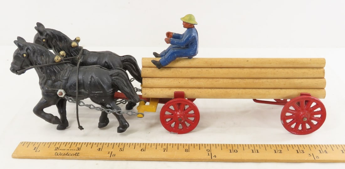 Cast Iron Horse Drawn Log Wagon - 2