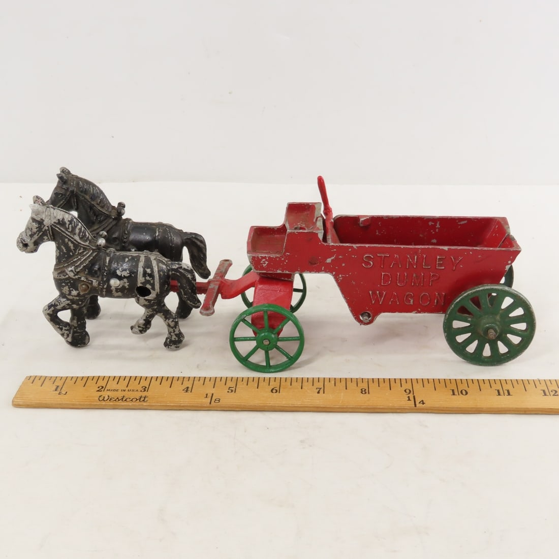 Cast Iron Stanley Dump Wagon with 2 Horse Team - 2