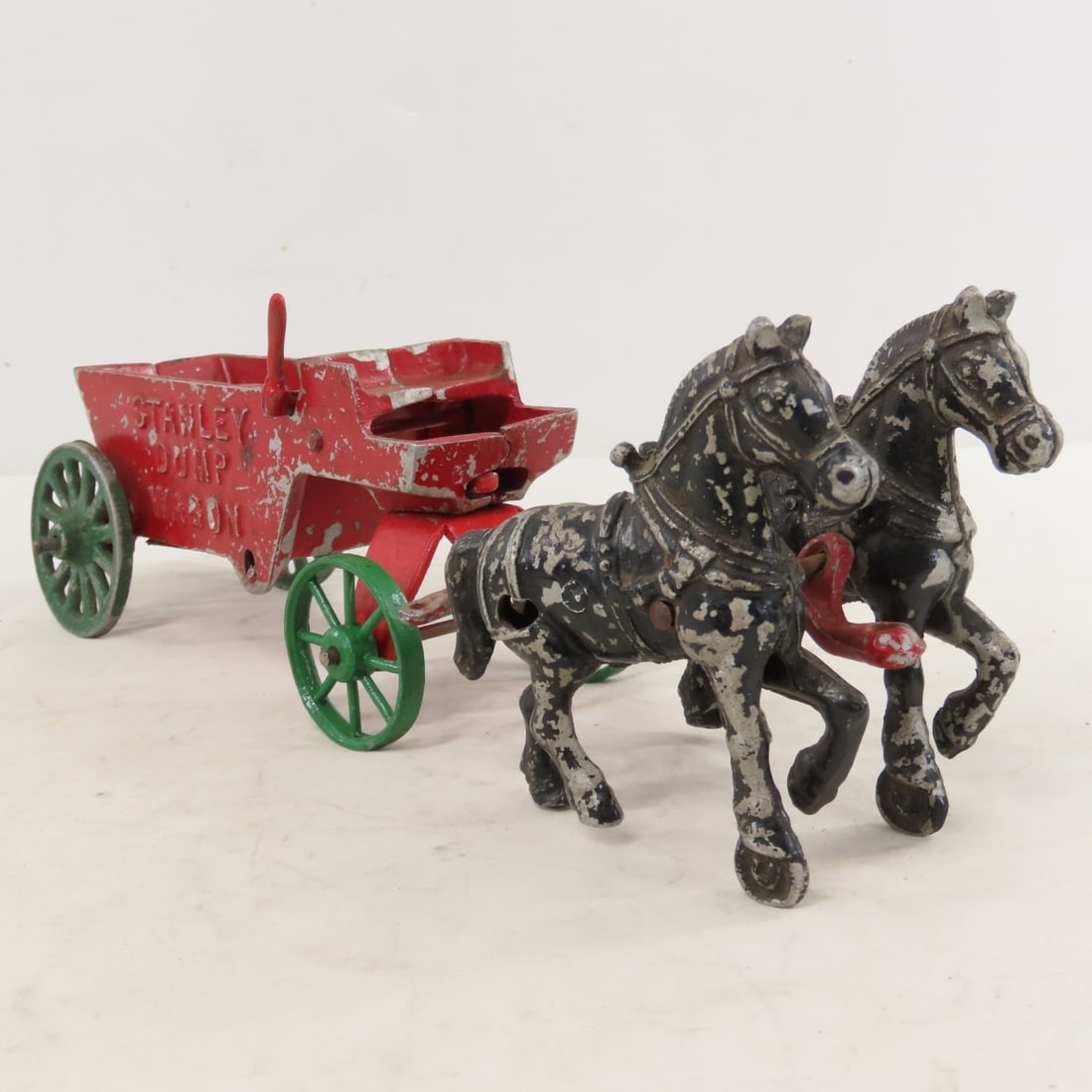Cast Iron Stanley Dump Wagon with 2 Horse Team - 7