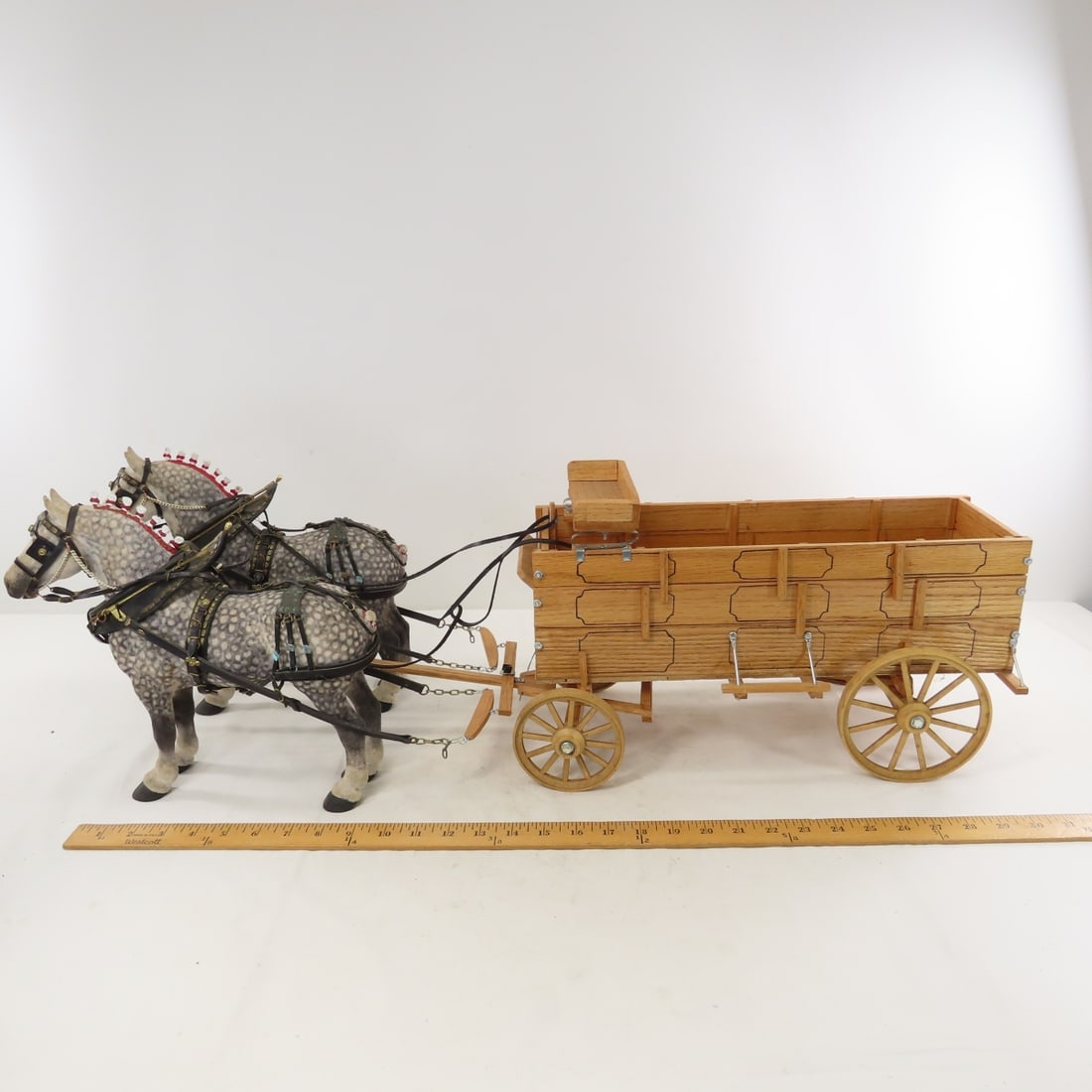 Custom Wood Farm Wagon with Dapple Horse Team - 2