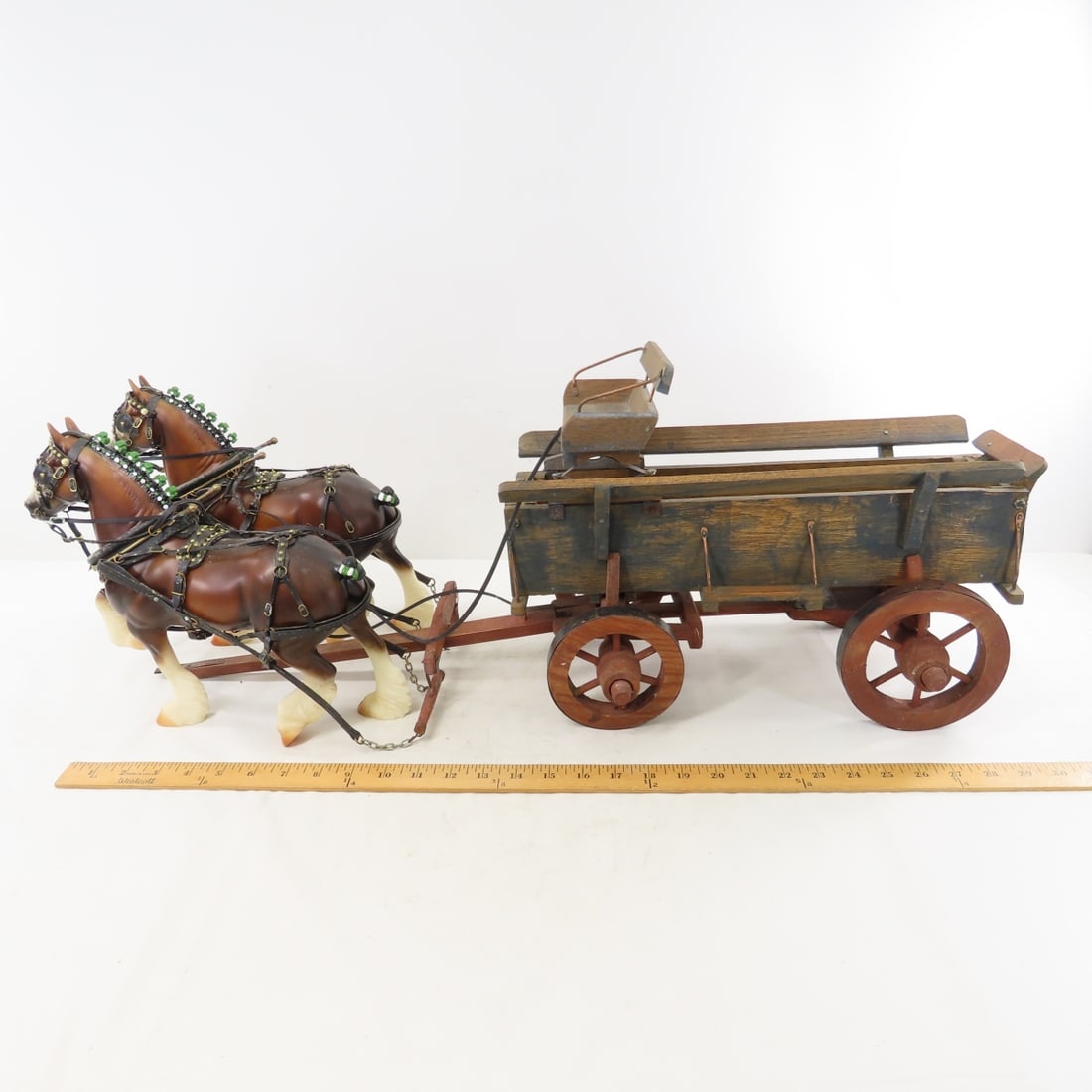 Peter Stone Draft Horse Team w/Custom Wood Wagon - 2