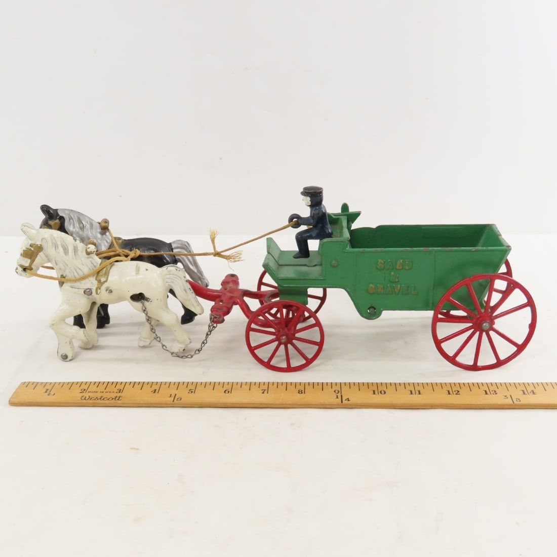Kenton Cast Iron Sand & Gravel Wagon, Driver &Team - 2