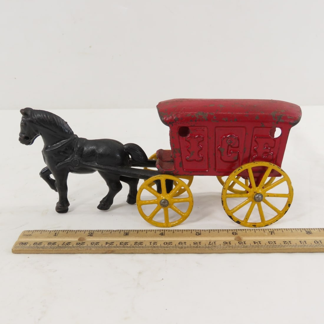 Antique Cast Iron One Horse Ice Wagon - 2