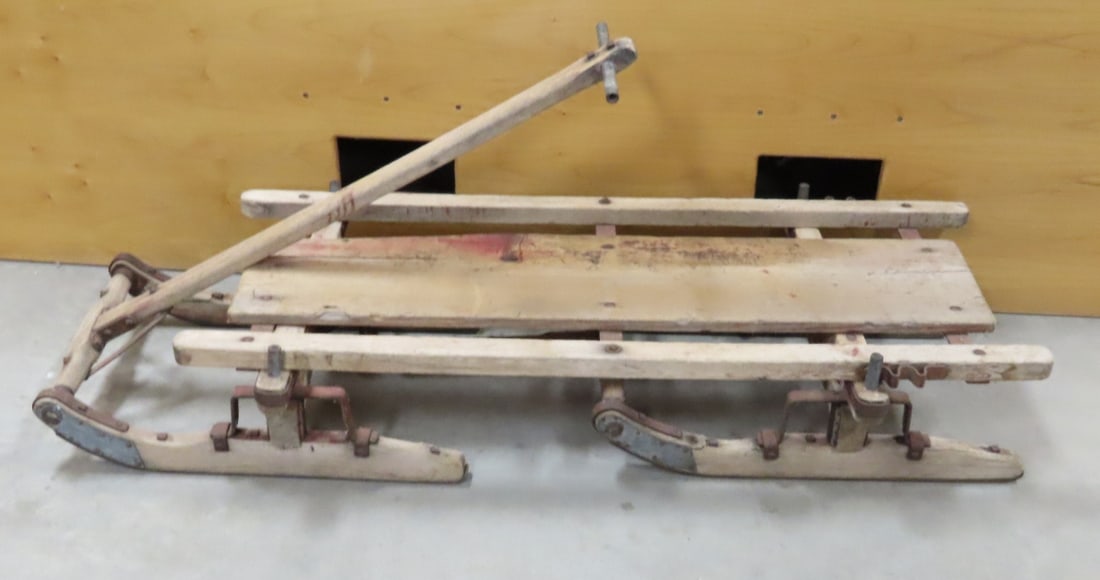 Antique Custom Made Log/Hauling Sled: Antique Custom Made Log/Hauling Sled - flat bed is removable- does not have all locking pins, 29" tongue on 57x24x12" sled. This will be oversize or freight- minimum $200 shipping. All information