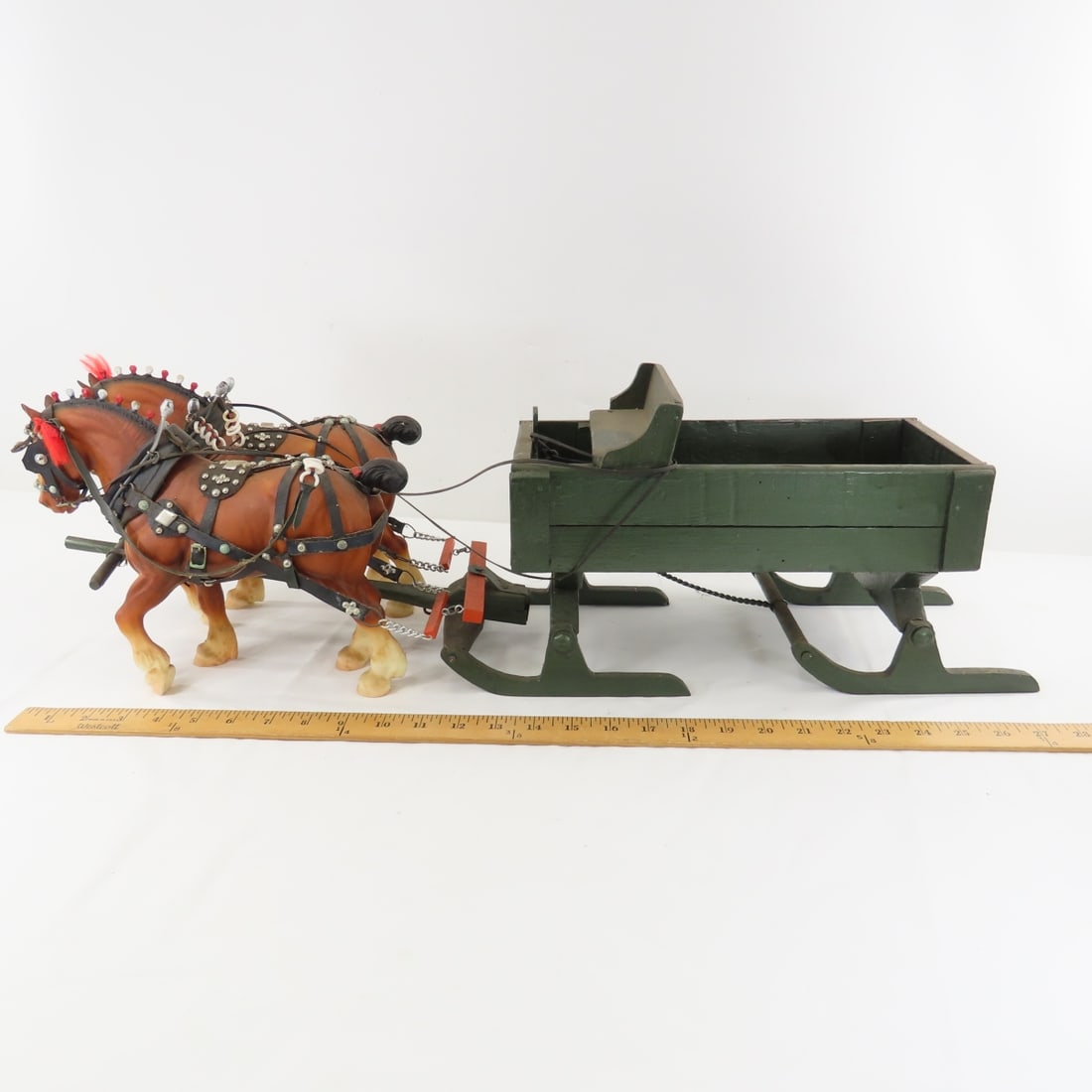 Custom Wood Bob Sled Wagon with 2 Horse Team - 2