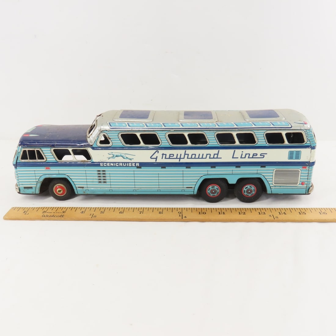 KK Japan Tin Litho Greyhound Bus & Alps Truck - 2