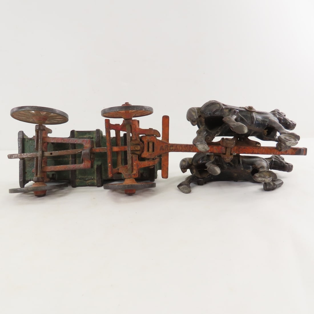 2 Arcade Cast Iron Farm Wagons & 2 Horses - 10