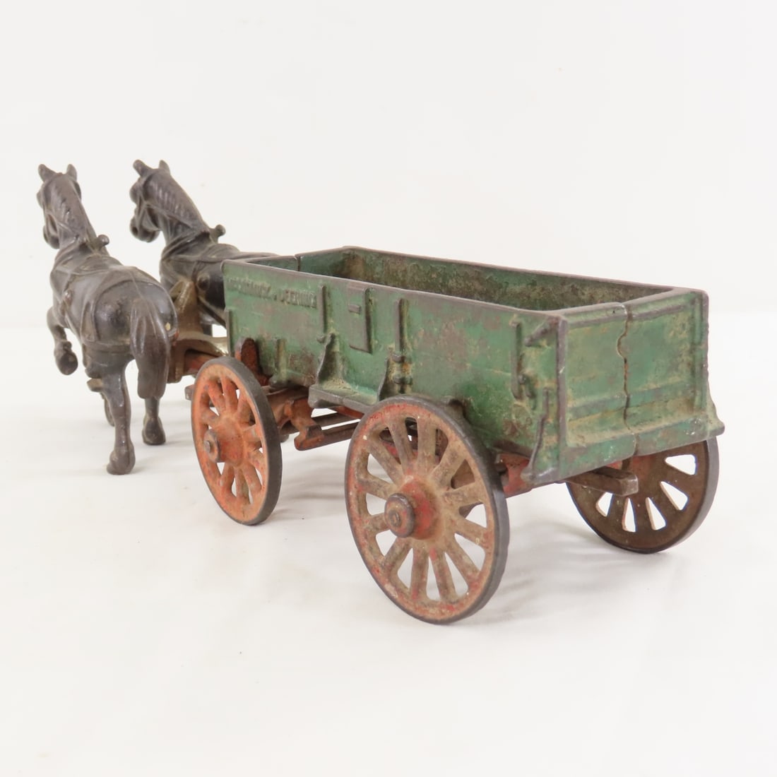 2 Arcade Cast Iron Farm Wagons & 2 Horses - 3