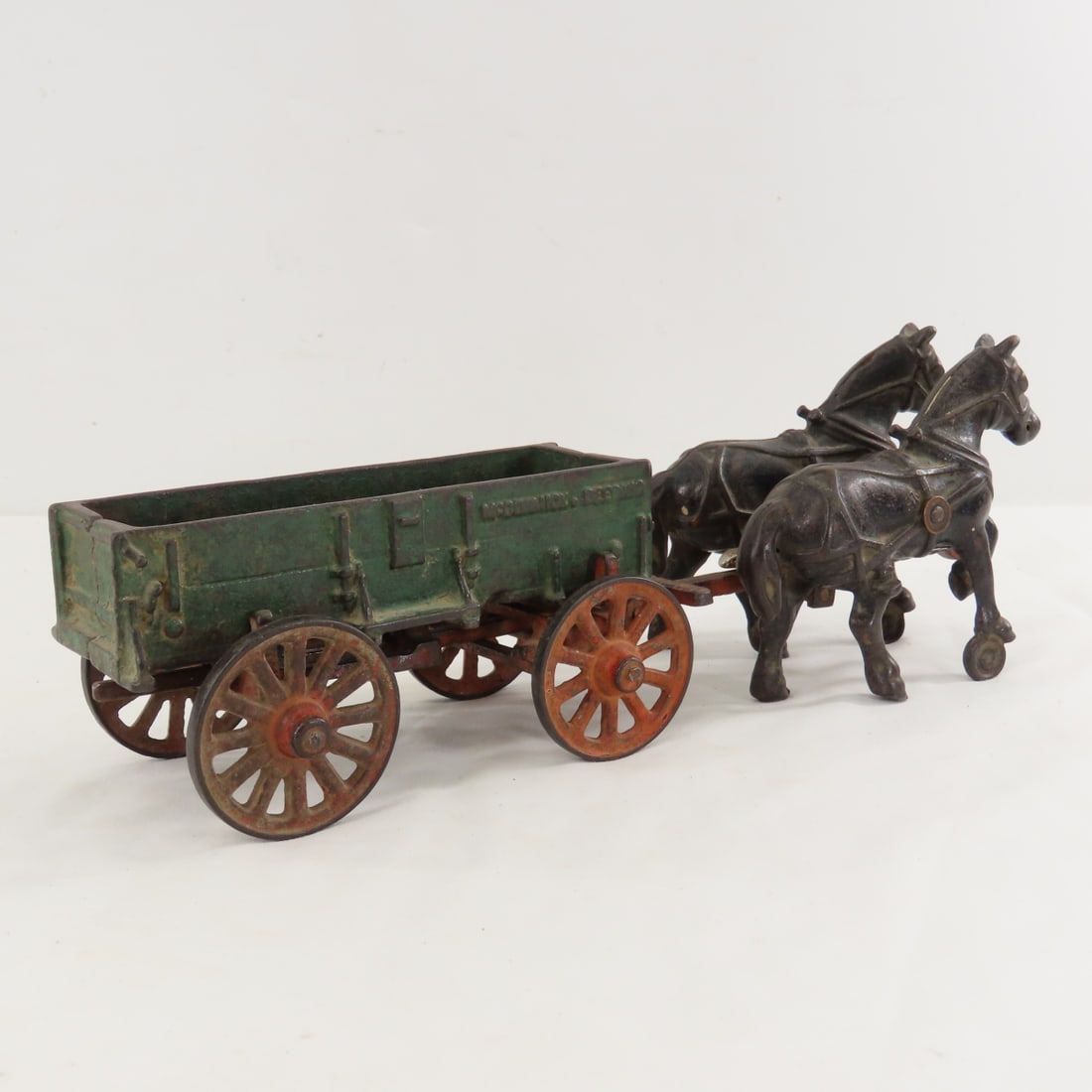 2 Arcade Cast Iron Farm Wagons & 2 Horses - 5