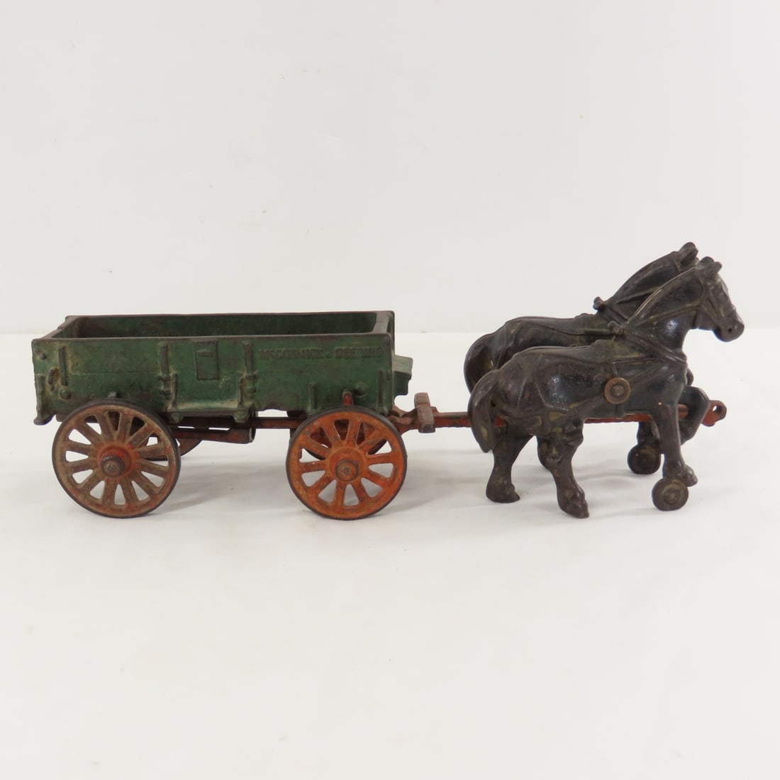 2 Arcade Cast Iron Farm Wagons & 2 Horses - 6