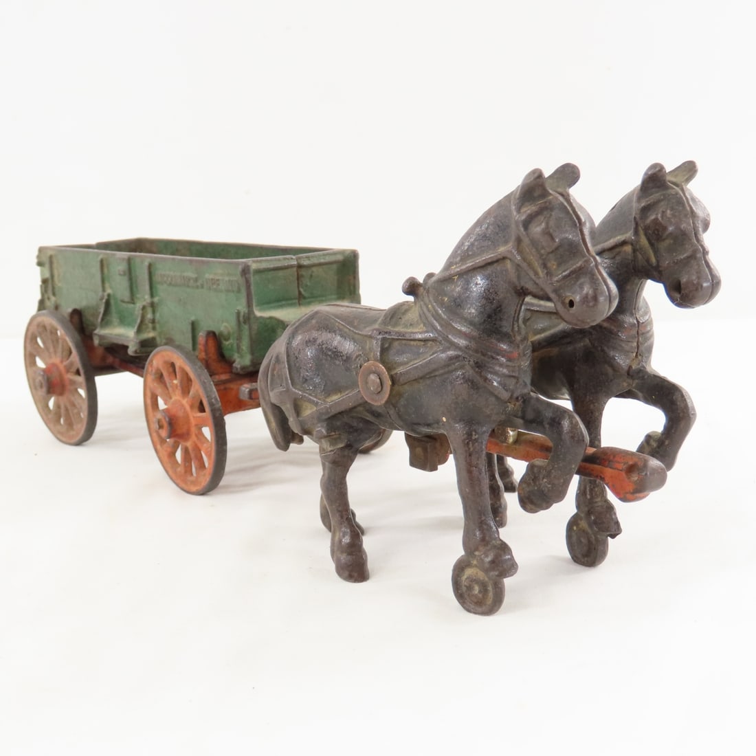2 Arcade Cast Iron Farm Wagons & 2 Horses - 7