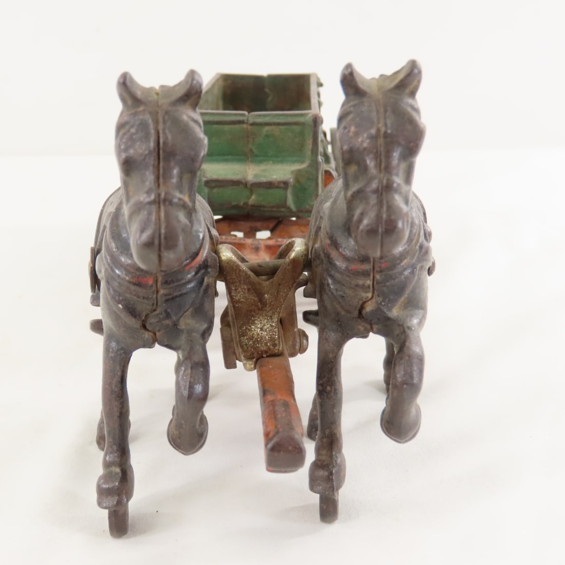 2 Arcade Cast Iron Farm Wagons & 2 Horses - 8