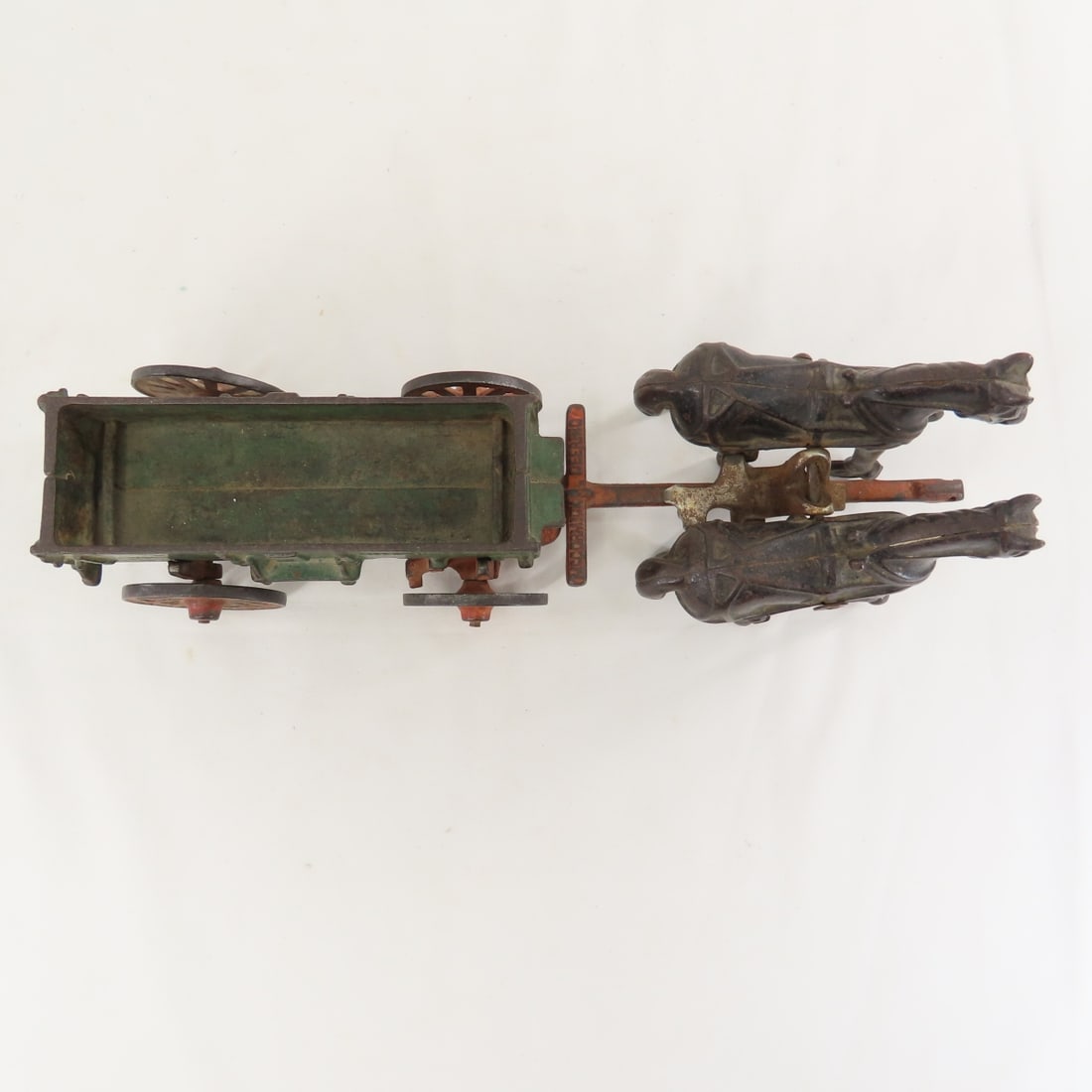 2 Arcade Cast Iron Farm Wagons & 2 Horses - 9