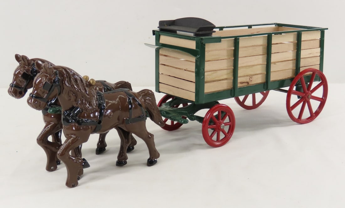 Custom Restored Cast Iron Horse Drawn Wagon: Custom Restored Cast Iron Horse Drawn Wagon - unmarked 9.5" wagon LOT SIZE:10x9x5" 4 LBS All information and photos, which are part of the description, are intended to be as accurate as possible, but