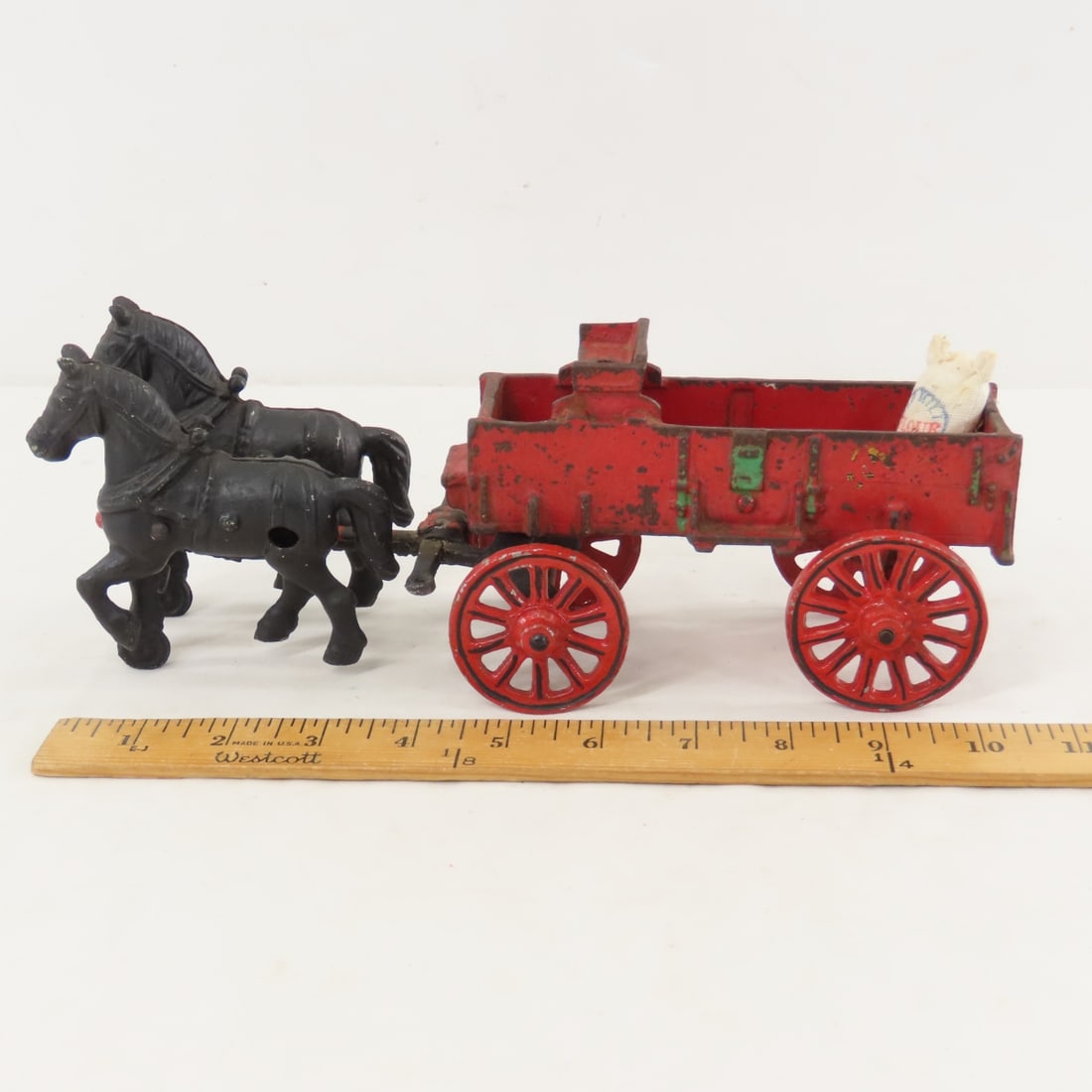 Vintage Stanley Cast Metal 2 Horse Drawn Wagon - 2