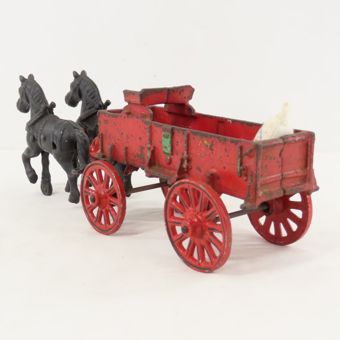 Vintage Stanley Cast Metal 2 Horse Drawn Wagon - 3