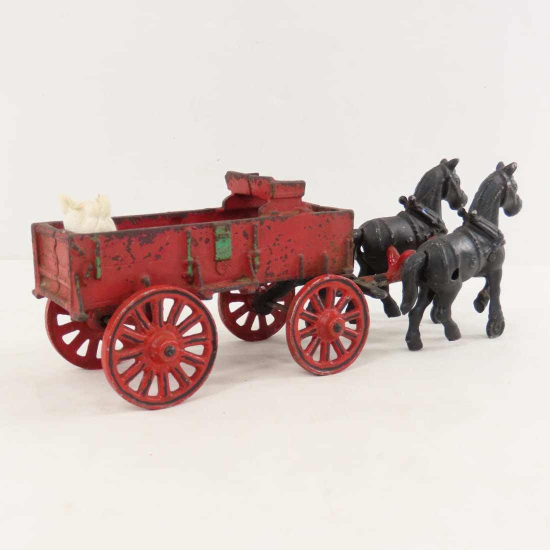 Vintage Stanley Cast Metal 2 Horse Drawn Wagon - 5