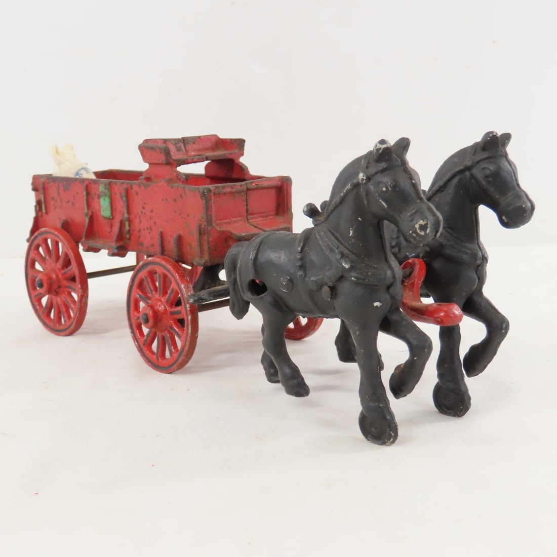 Vintage Stanley Cast Metal 2 Horse Drawn Wagon - 7