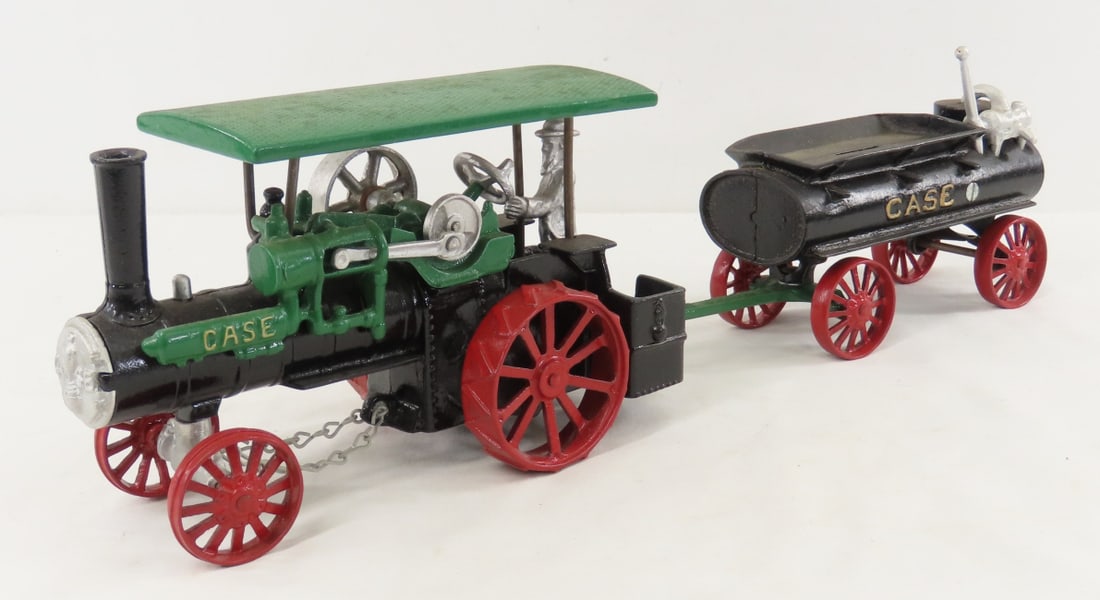 Irvin's Model Shops Case Steam Engine & Wagon Bank: Irvin's Model Shops Case Steam Engine & Wagon Bank - cast metal, LOT SIZE: 9x8x6" 3 LBS All information and photos, which are part of the description, are intended to be as accurate as possible, but