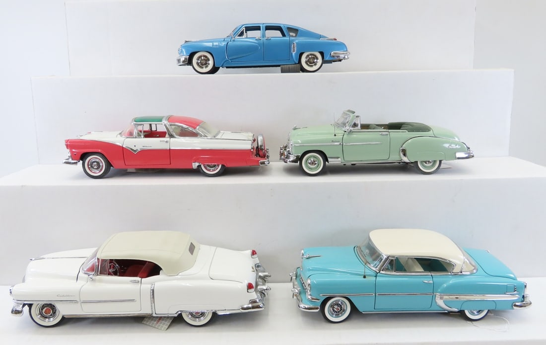 5 Franklin Mint 1/24 Diecast Cars: Cadillac: 5 Franklin Mint 1/24 Diecast Cars: Cadillac - All have Original Tags. 1955 Ford Crown Victoria, 1954 Chevrolet Bel Air, 1950 Chevrolet StyleLine, 1948 Tucker, 1953 Cadillac El Dorado. LOT SIZE: 10x10x