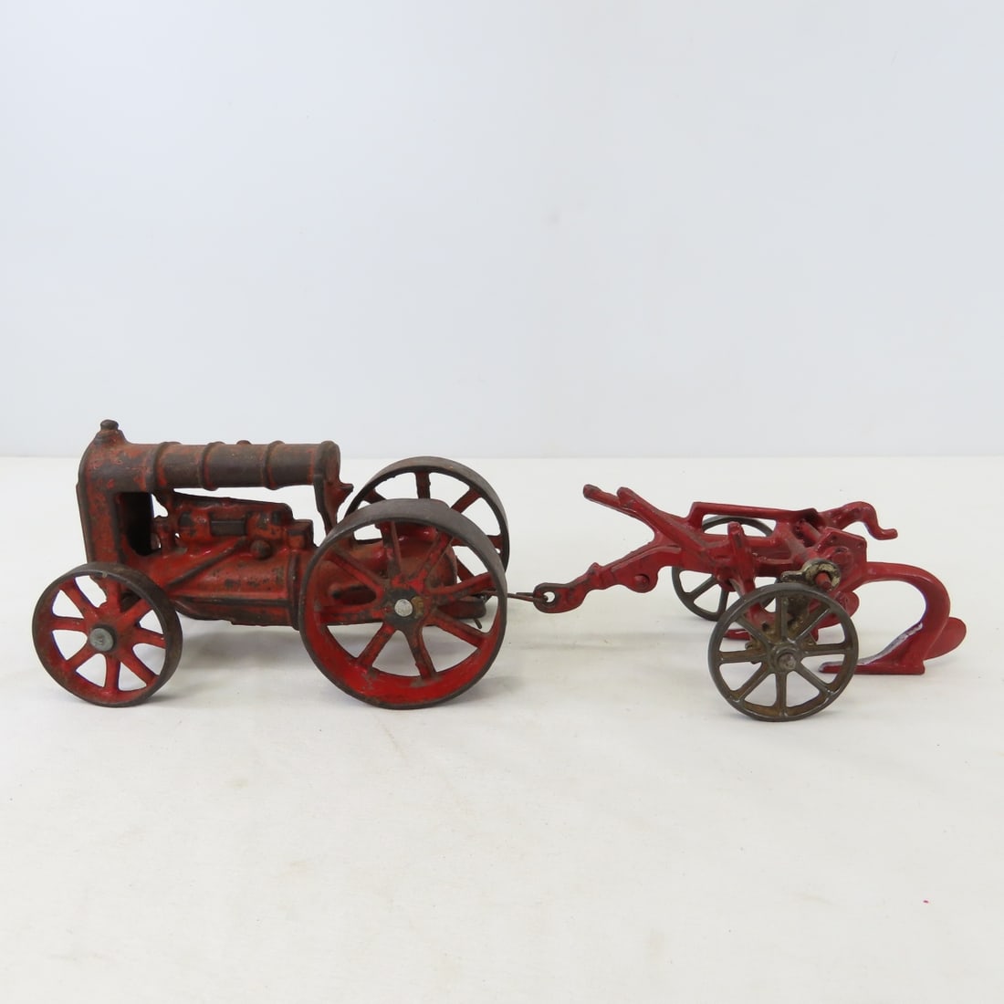 Cast Iron Fordson Tractor & 2 Bottom Plow - 17