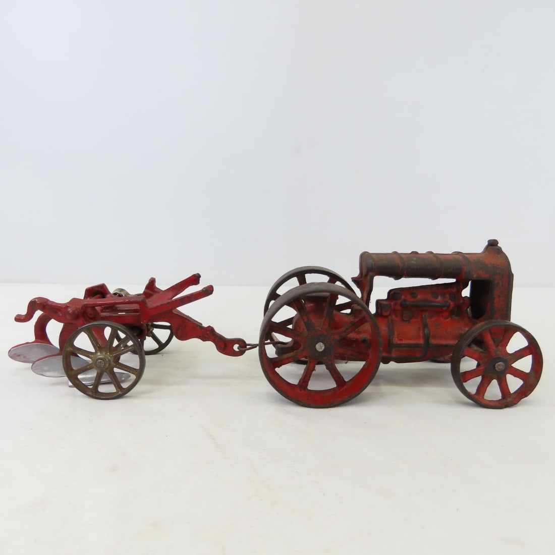 Cast Iron Fordson Tractor & 2 Bottom Plow - 18