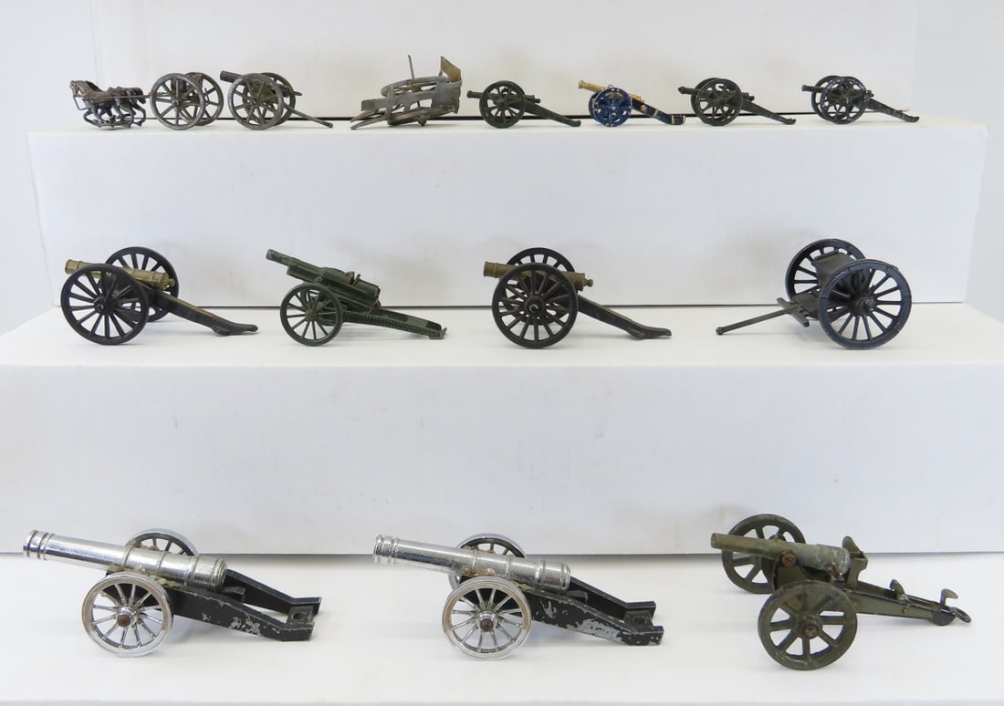 Cannon Models & Cap Gun Cannons for Parts: Cannon Models & Cap Gun Cannons for Parts - 34 look like cap canons: 2 GT made in Italy- incomplete, 1 other unmarked- incomplete, 1 Britains- incomplete. 1 has spring loader that works- not sure