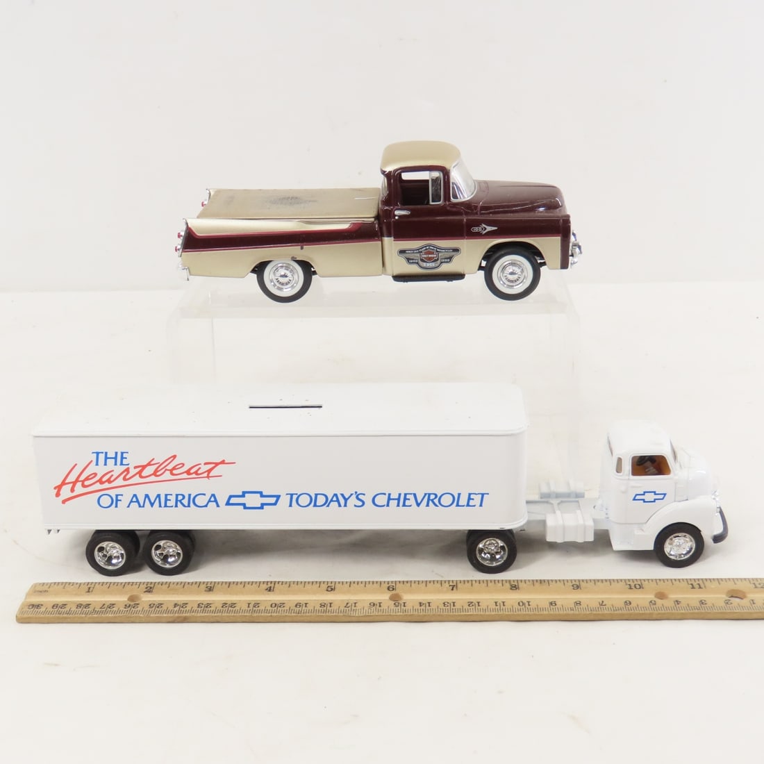 5 Truck Coin Banks & 3 1/24 Diecast Stake Trucks - 16