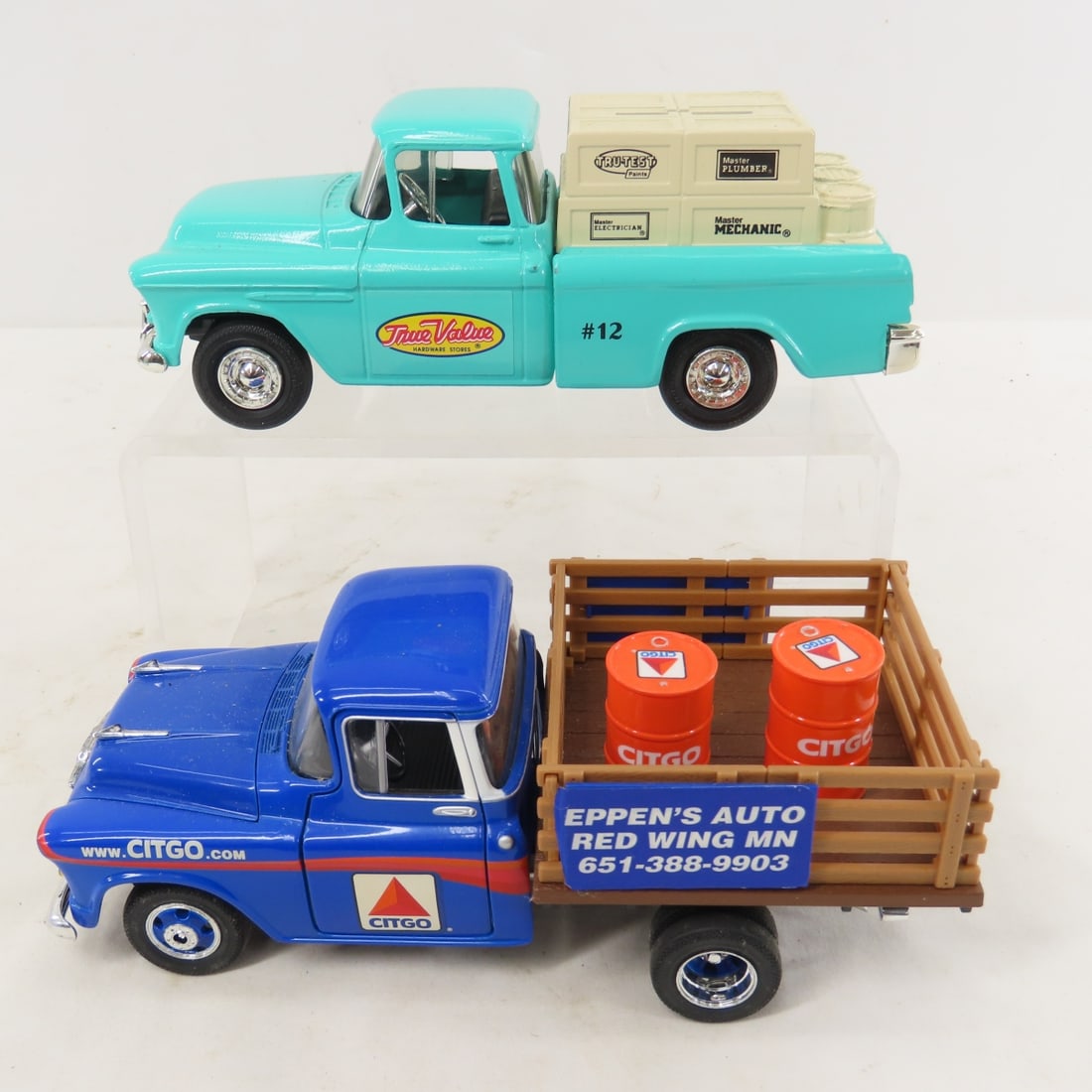 5 Truck Coin Banks & 3 1/24 Diecast Stake Trucks - 3