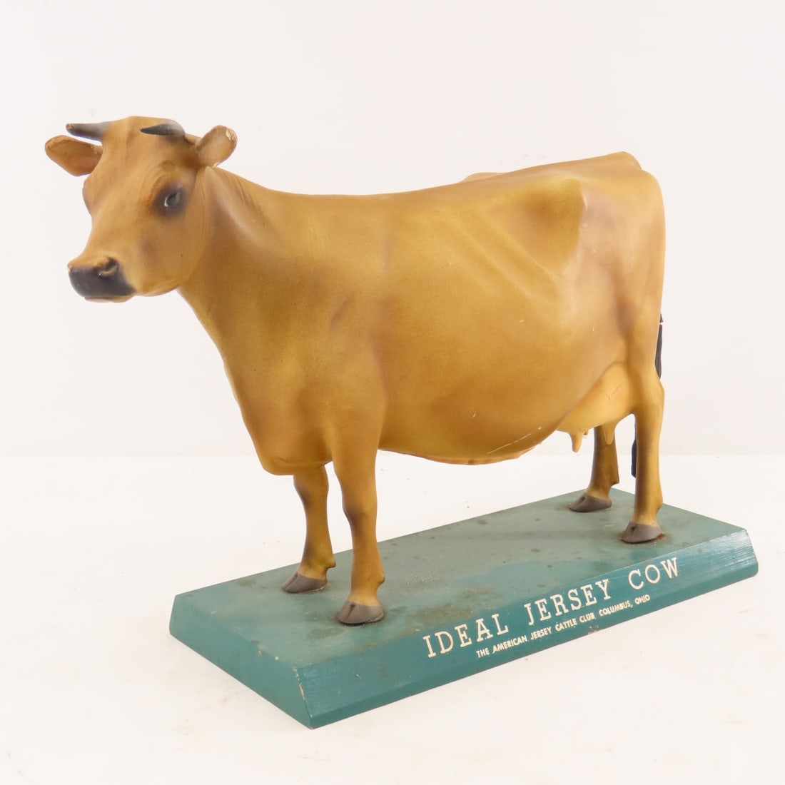 Display Masters Ideal Jersey Cow Sculpture: Display Masters Ideal Jersey Cow Sculpture - modeled after the "True Type" Jersey cow sculpture by John Carl For the American Jersey Cattle Club, Colmbus, OH, wood base, compo(?) cow. tail is