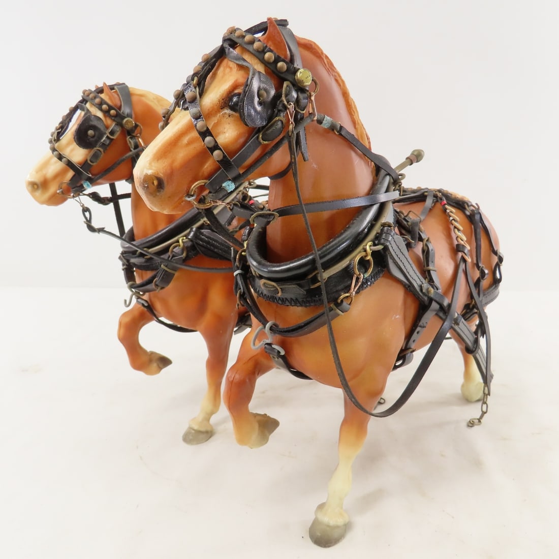 2 Breyer Horse Team Pulling Custom Wood Sled Wagon - 14
