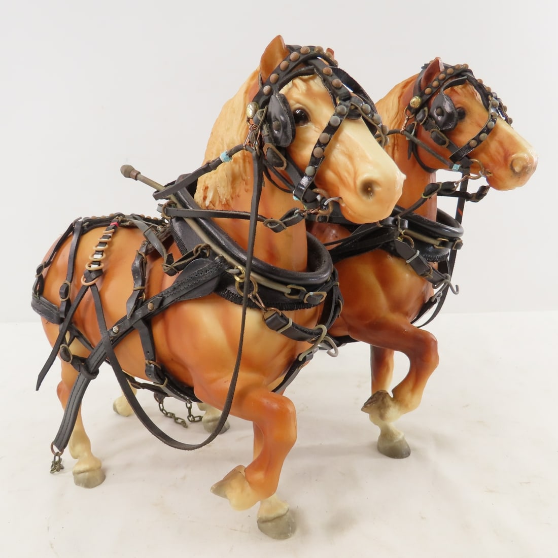 2 Breyer Horse Team Pulling Custom Wood Sled Wagon - 16