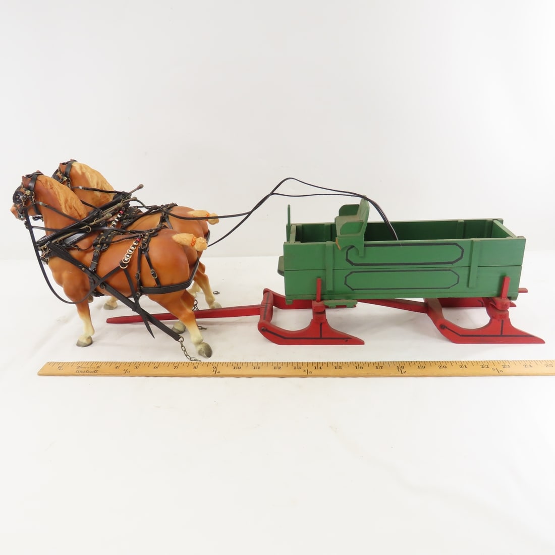 2 Breyer Horse Team Pulling Custom Wood Sled Wagon - 2