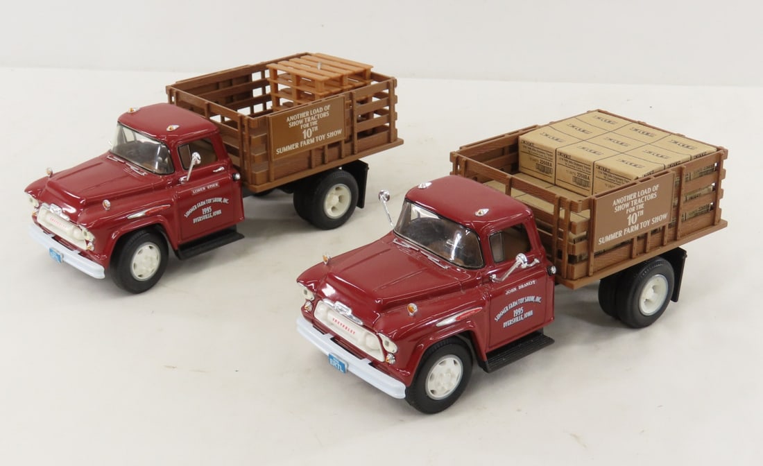 2 ERTL 1995 Summer Farm Toy Show Stake Trucks: 2 ERTL 1995 Summer Farm Toy Show Stake Trucks - 10th annual show, 1 has different cargo. personalized Loren Stier & the other John Brandt. LOT SIZE: 9x10x4" 4 LBS All information and photos, which are