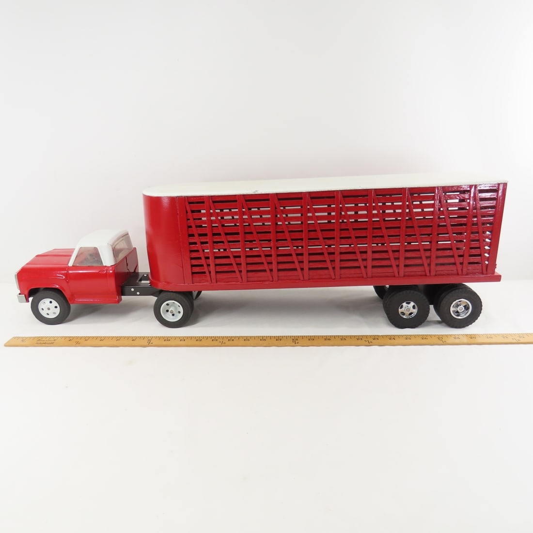 Red Painted Tonka Truck & Custom Cattle Trailer - 2