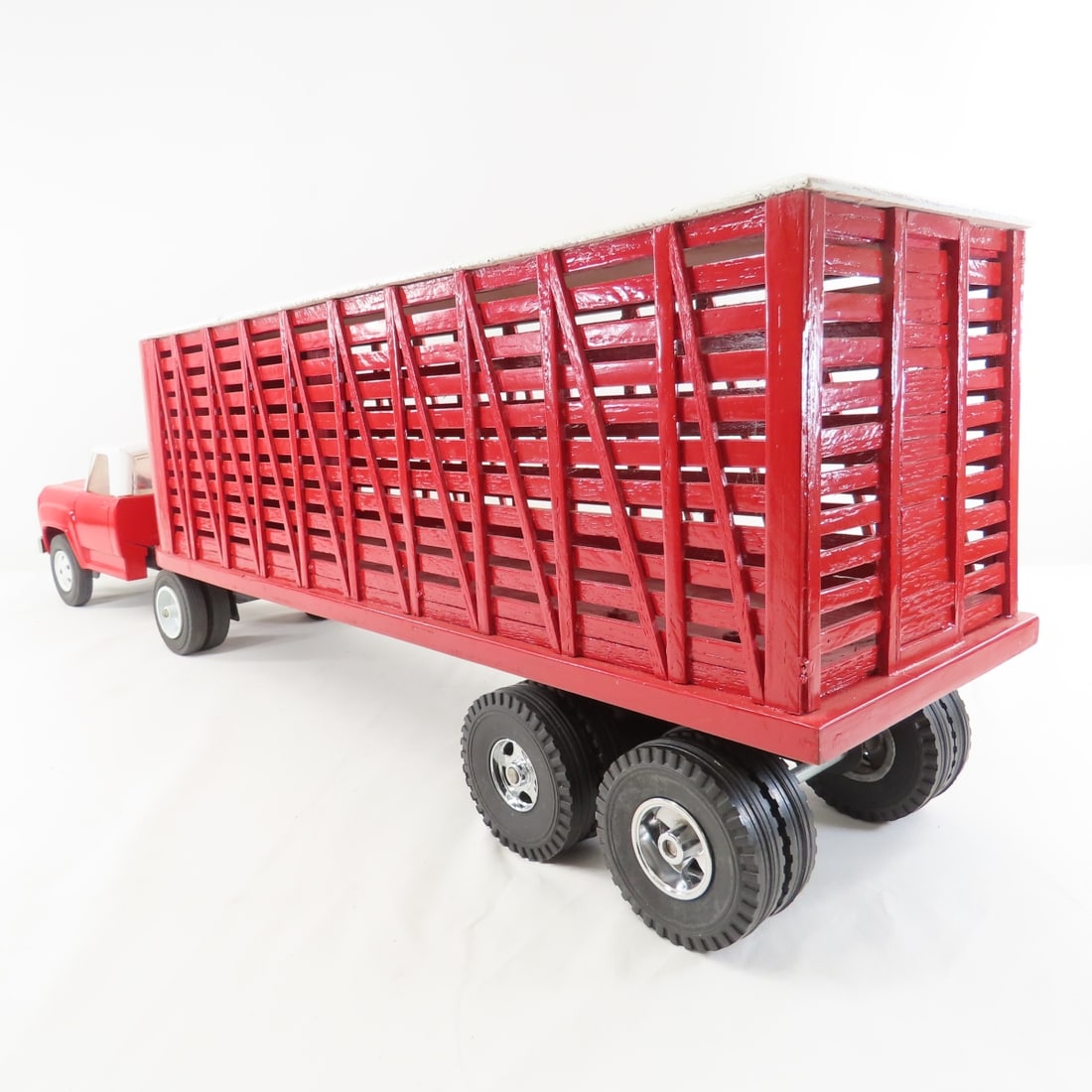 Red Painted Tonka Truck & Custom Cattle Trailer - 3