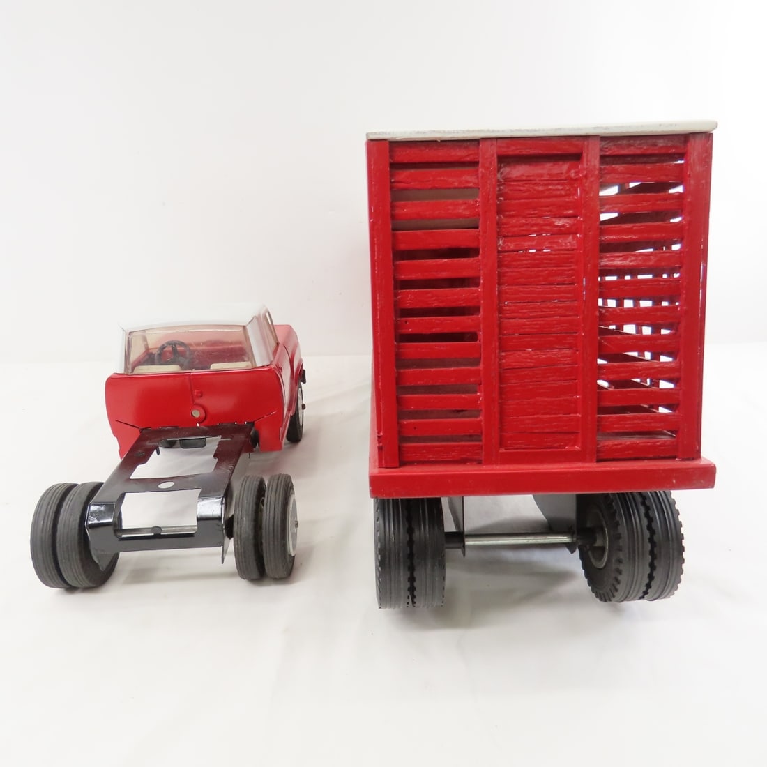 Red Painted Tonka Truck & Custom Cattle Trailer - 4