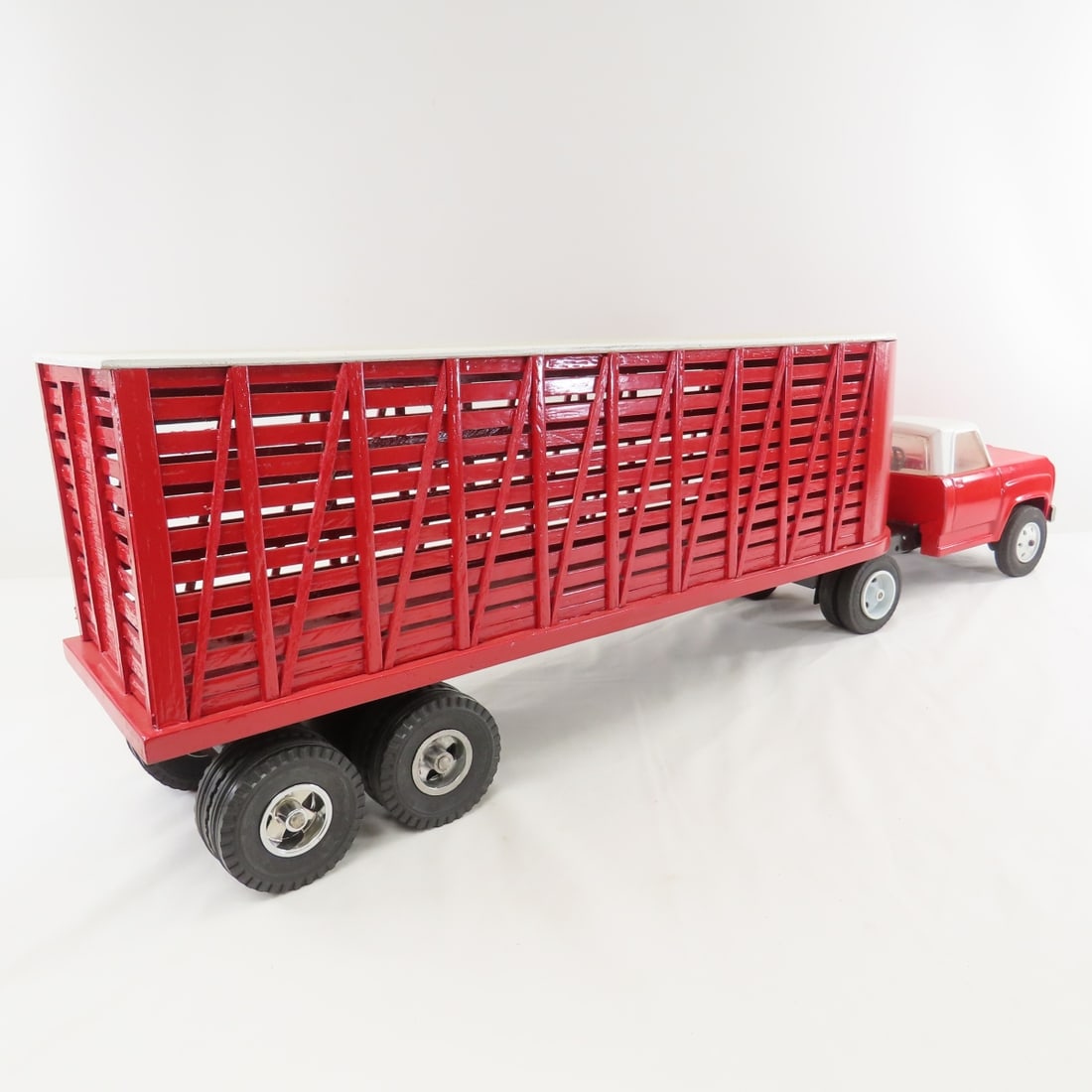 Red Painted Tonka Truck & Custom Cattle Trailer - 5