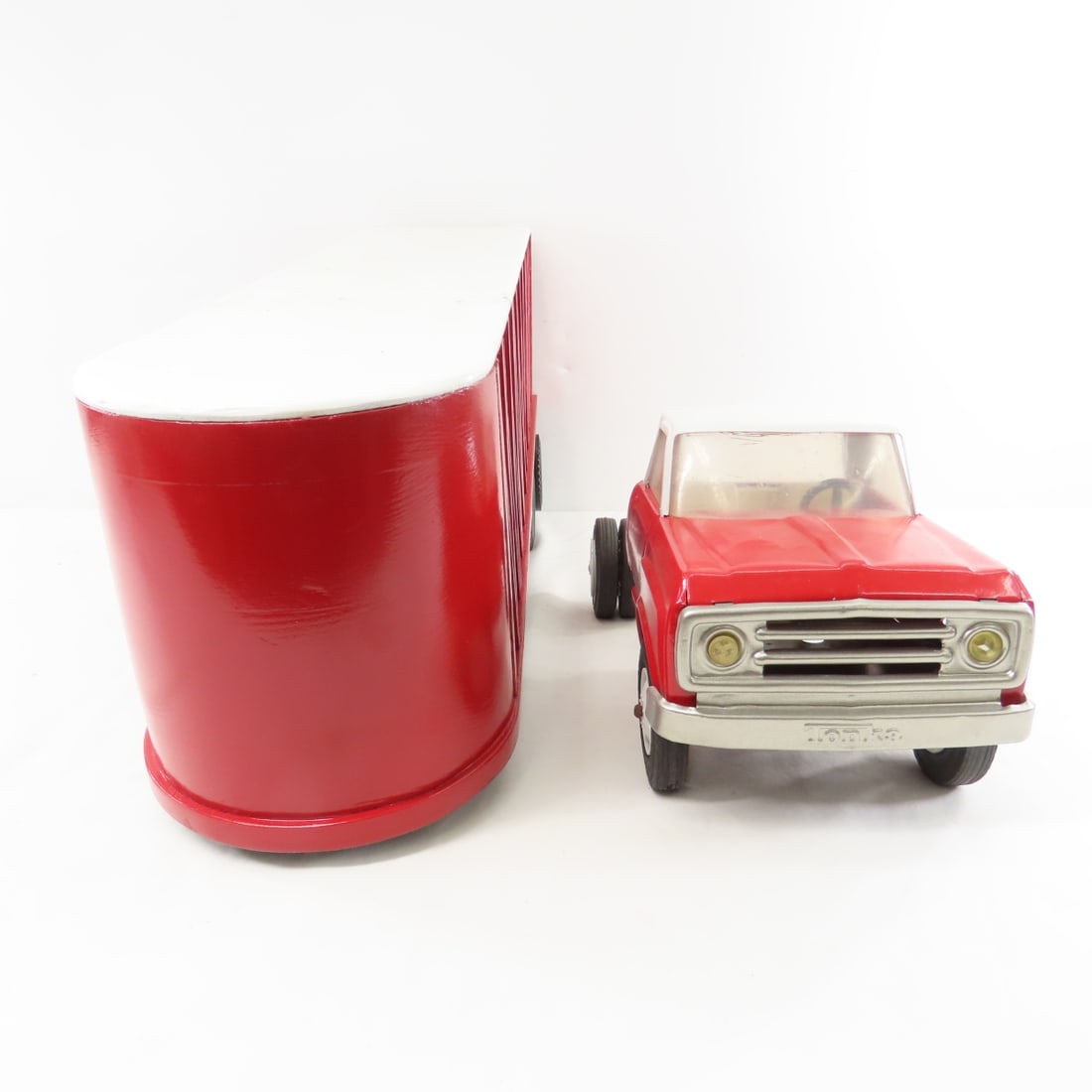 Red Painted Tonka Truck & Custom Cattle Trailer - 8