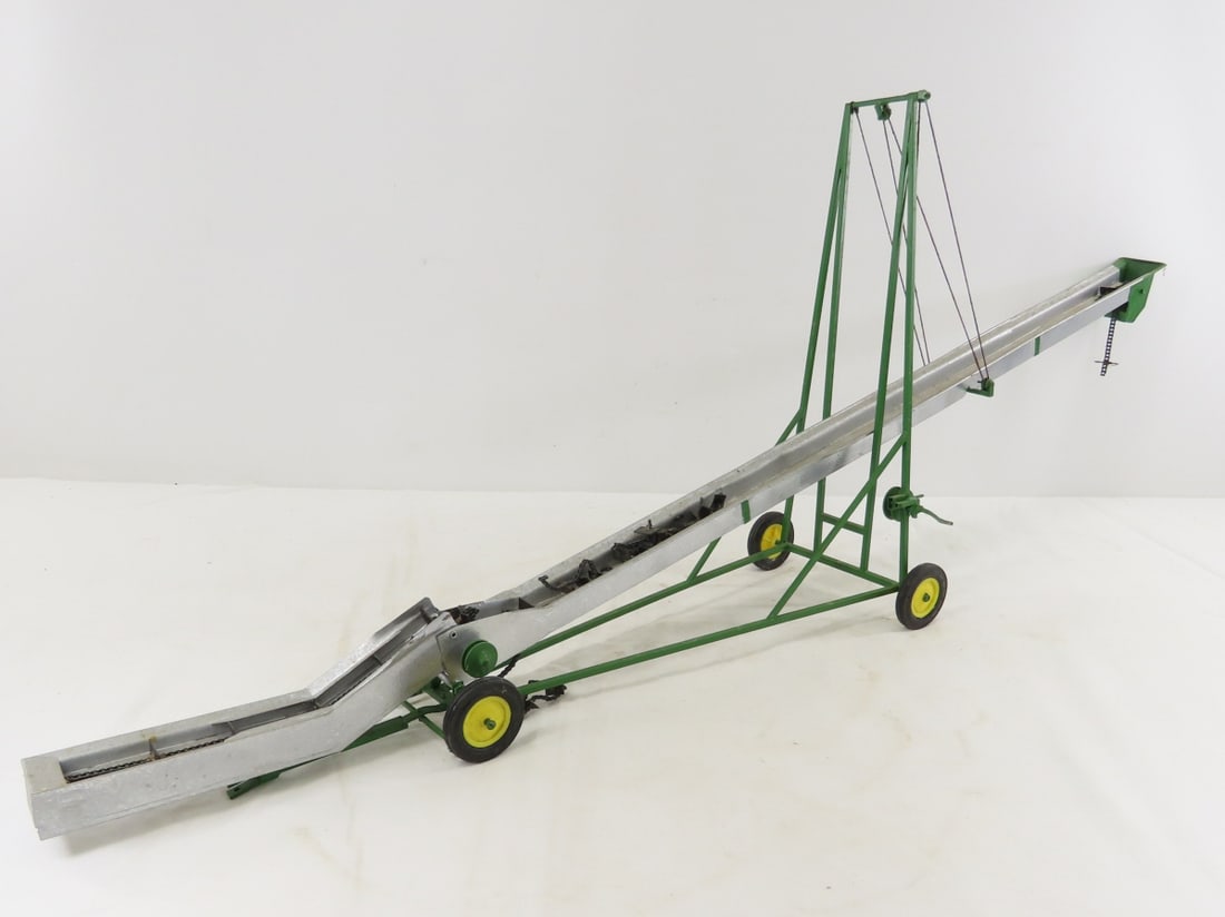 Scratch Built John Deere Farm Elevator: Scratch Built John Deere Farm Elevator - belt is broken, LOT SIZE: 30x13x6" 2 LBS All information and photos, which are part of the description, are intended to be as accurate as possible, but errors