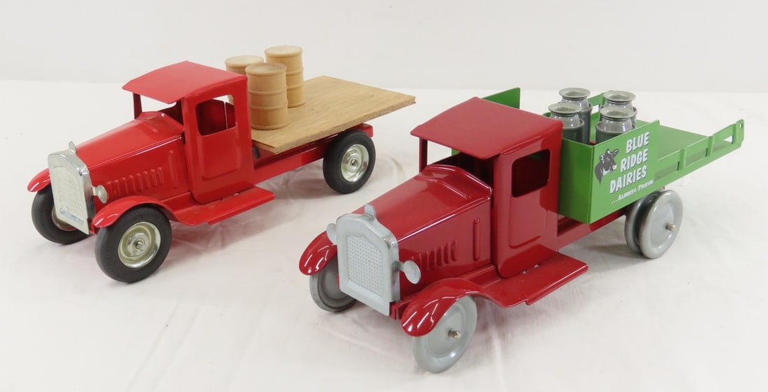 Gearbox Metalcraft & Other Modern Truck: Gearbox Metalcraft & Other Modern Truck - both pressed metal, Blue Ridge Dairies is unmarked, other with wood flat bed is marked Gearbox Metalcraft. LOT SIZE: 12x9x5" 4 LBS All information and photos,