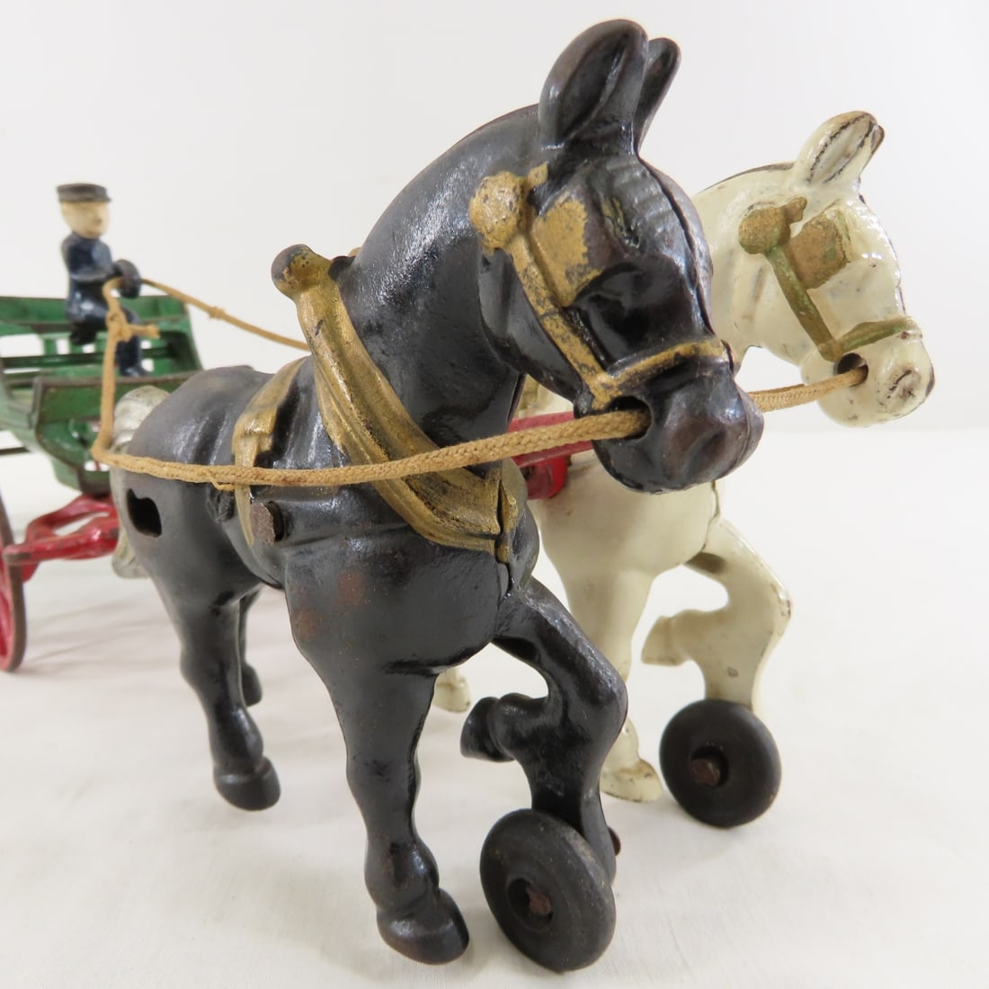 Antique Kenton Cast Iron 2 Horse Wagon - 12