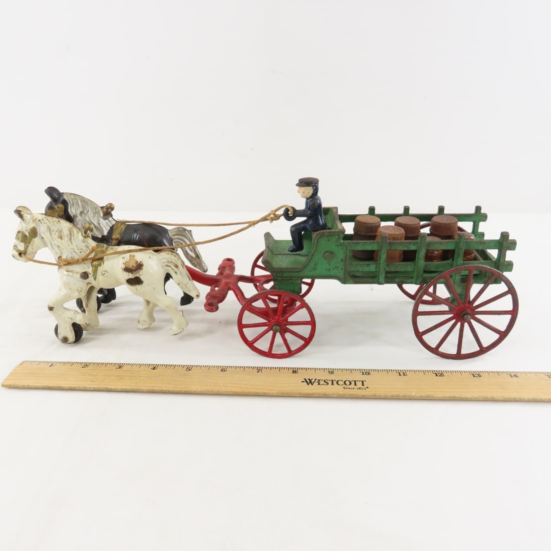 Antique Kenton Cast Iron 2 Horse Wagon - 2