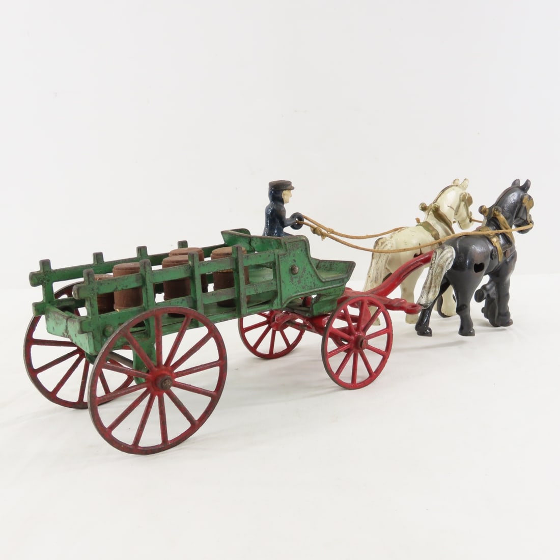Antique Kenton Cast Iron 2 Horse Wagon - 5