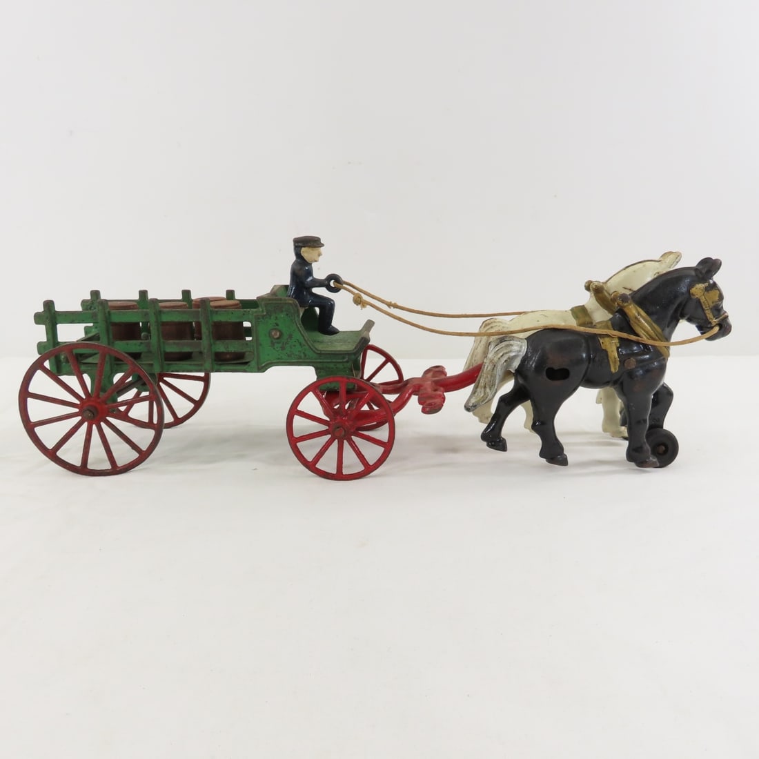 Antique Kenton Cast Iron 2 Horse Wagon - 6